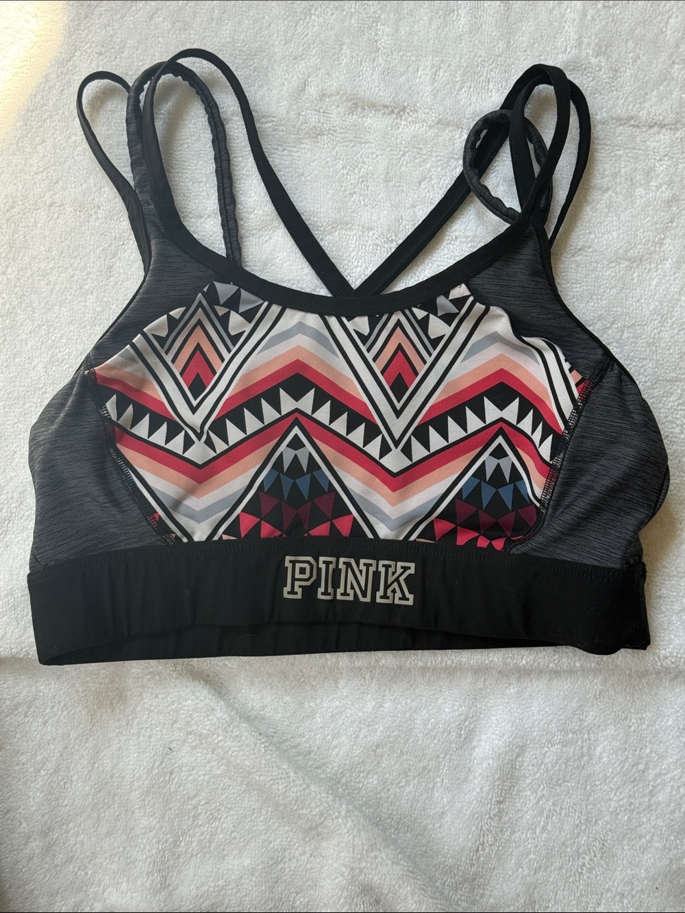 PINK Victoria's Secret Black Sports Bra with Aztec Tribal Print